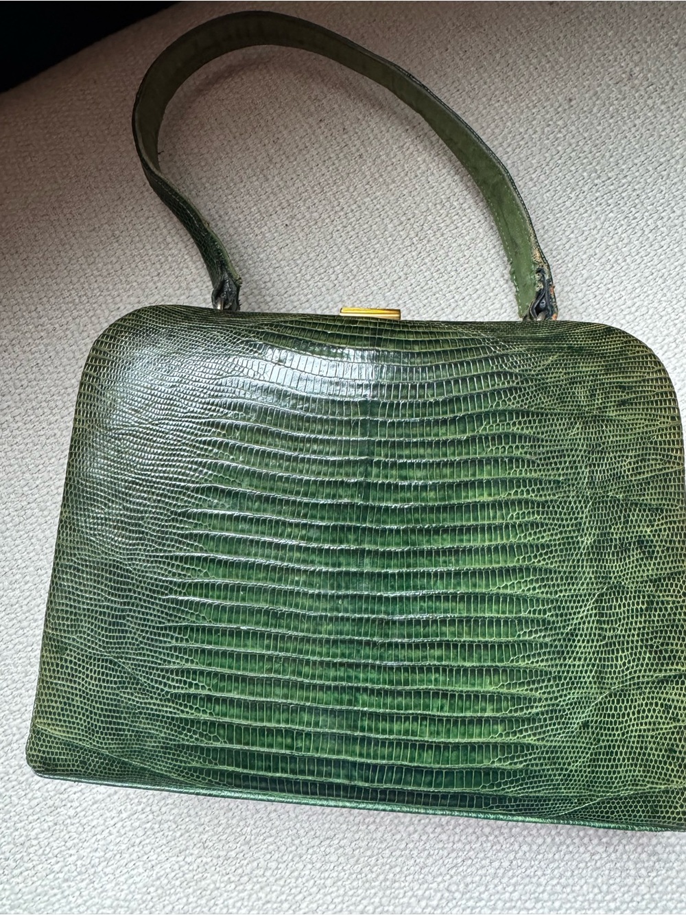 Vintage Green Lizard-Embossed Women's Handbag